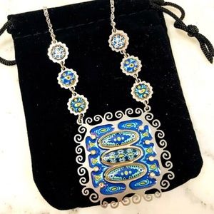 Yoolies Blue Tribal Patterned Resin Necklace,NWT